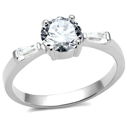 Alamode Rhodium Brass Ring with AAA Grade CZ in Clear - Flyclothing LLC