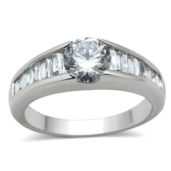 Alamode Rhodium Brass Ring with AAA Grade CZ in Clear - Flyclothing LLC