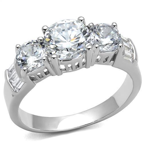 Alamode Rhodium Brass Ring with AAA Grade CZ in Clear - Flyclothing LLC