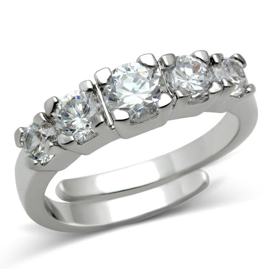 Alamode Rhodium Brass Ring with AAA Grade CZ in Clear - Flyclothing LLC