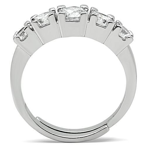 Alamode Rhodium Brass Ring with AAA Grade CZ in Clear - Flyclothing LLC