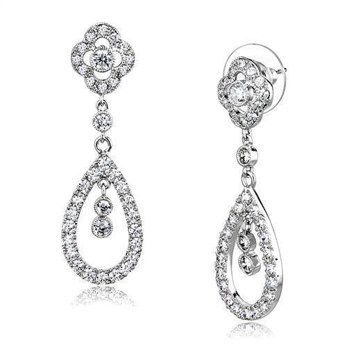 Alamode Rhodium Brass Earrings with AAA Grade CZ in Clear - Flyclothing LLC