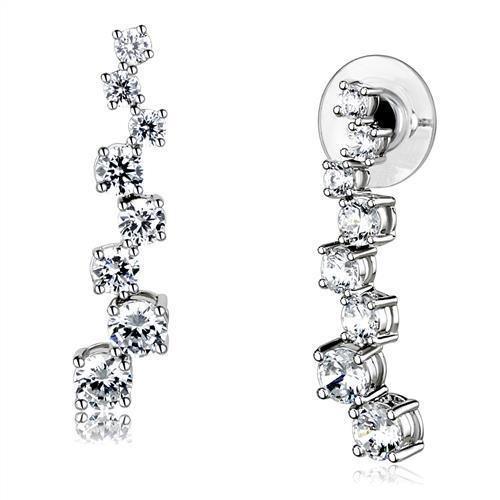 Alamode Rhodium Brass Earrings with AAA Grade CZ in Clear - Flyclothing LLC