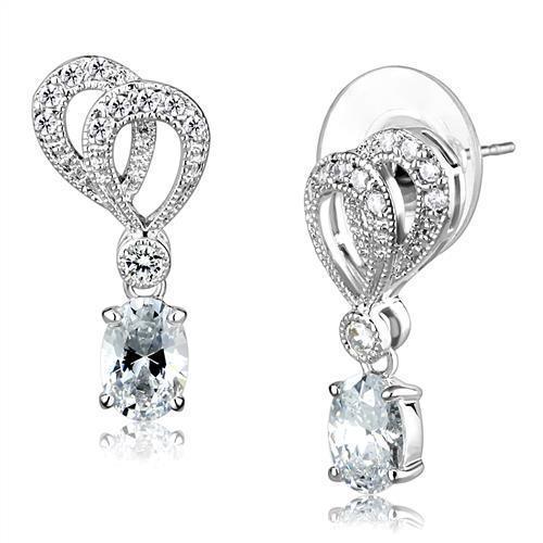 Alamode Rhodium Brass Earrings with AAA Grade CZ in Clear - Flyclothing LLC