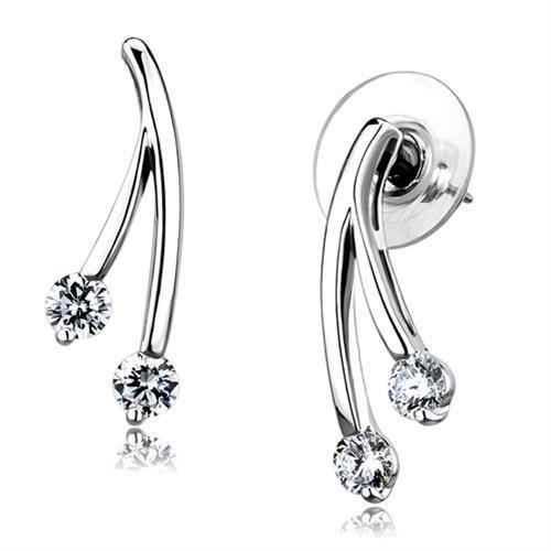 Alamode Rhodium Brass Earrings with AAA Grade CZ in Clear - Flyclothing LLC