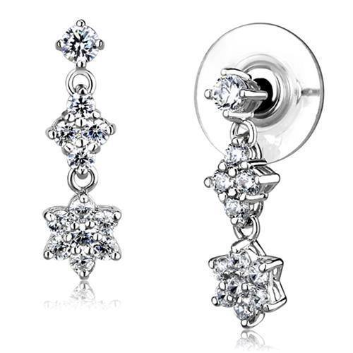 Alamode Rhodium Brass Earrings with AAA Grade CZ in Clear - Flyclothing LLC