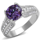 Alamode Rhodium Brass Ring with AAA Grade CZ in Amethyst - Flyclothing LLC