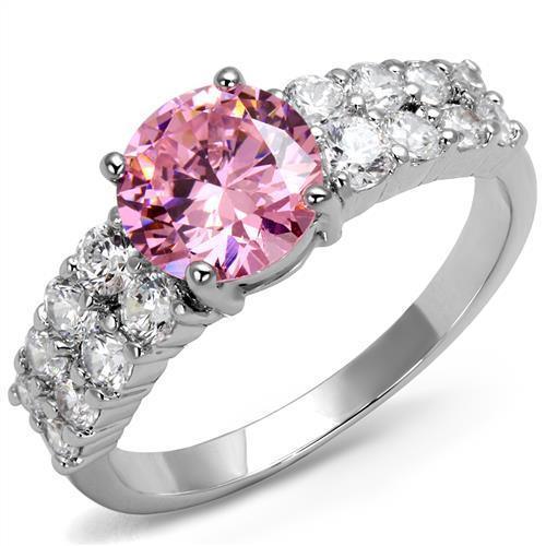 Alamode Rhodium Brass Ring with AAA Grade CZ in Rose - Flyclothing LLC