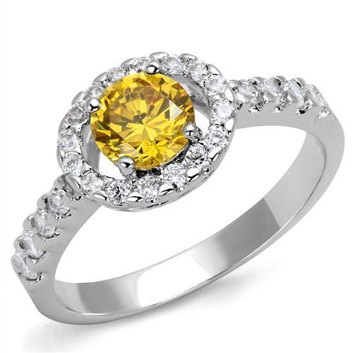 Alamode Rhodium Brass Ring with AAA Grade CZ in Topaz - Flyclothing LLC