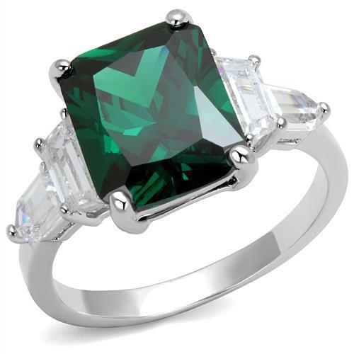 Alamode Rhodium Brass Ring with Synthetic Spinel in Emerald - Flyclothing LLC