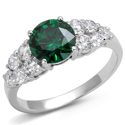 Alamode Rhodium Brass Ring with Synthetic Spinel in Emerald - Flyclothing LLC