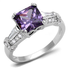 Alamode Rhodium Brass Ring with AAA Grade CZ in Amethyst - Flyclothing LLC