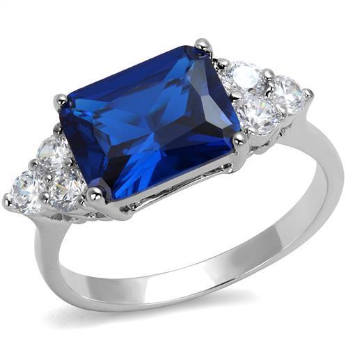 Alamode Rhodium Brass Ring with Synthetic Spinel in London Blue - Flyclothing LLC