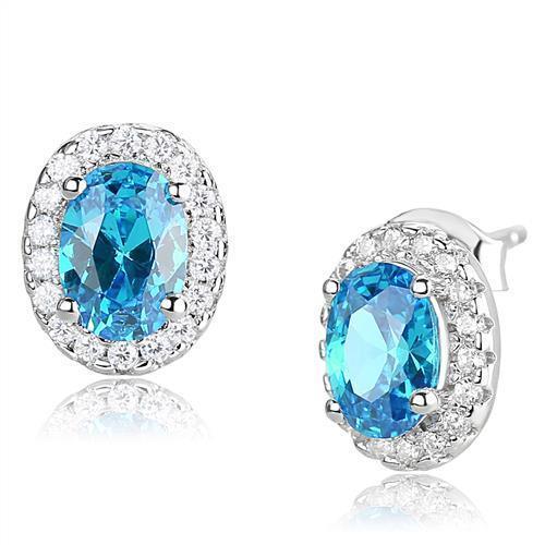 Alamode Rhodium 925 Sterling Silver Earrings with Synthetic Spinel in London Blue - Flyclothing LLC