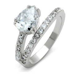 Alamode Rhodium Brass Ring with AAA Grade CZ in Clear - Flyclothing LLC