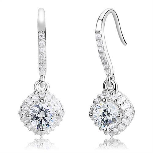 Alamode Rhodium 925 Sterling Silver Earrings with AAA Grade CZ in Clear - Alamode