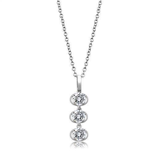 Alamode Rhodium 925 Sterling Silver Chain Pendant with AAA Grade CZ in Clear - Flyclothing LLC