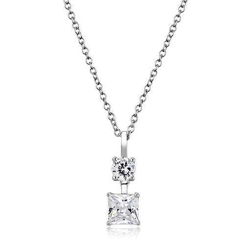 Alamode Rhodium 925 Sterling Silver Chain Pendant with AAA Grade CZ in Clear - Flyclothing LLC