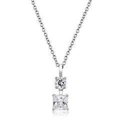 Alamode Rhodium 925 Sterling Silver Chain Pendant with AAA Grade CZ in Clear - Flyclothing LLC