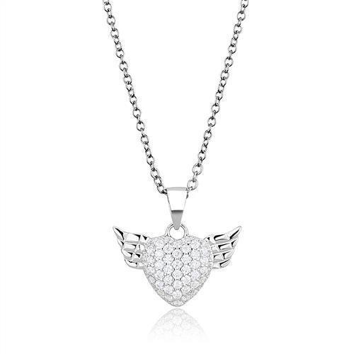 Alamode Rhodium 925 Sterling Silver Chain Pendant with AAA Grade CZ in Clear - Flyclothing LLC