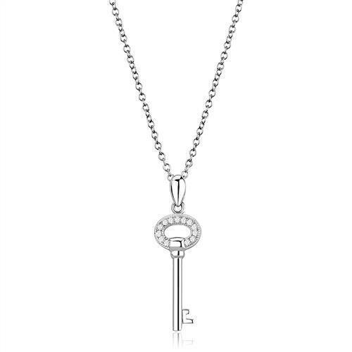 Alamode Rhodium 925 Sterling Silver Chain Pendant with AAA Grade CZ in Clear - Flyclothing LLC