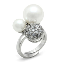 Alamode Rhodium Brass Ring with Synthetic Pearl in White - Alamode