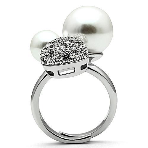 Alamode Rhodium Brass Ring with Synthetic Pearl in White - Alamode