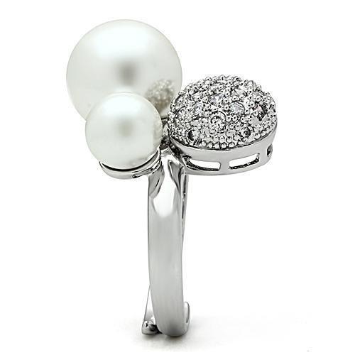 Alamode Rhodium Brass Ring with Synthetic Pearl in White - Alamode