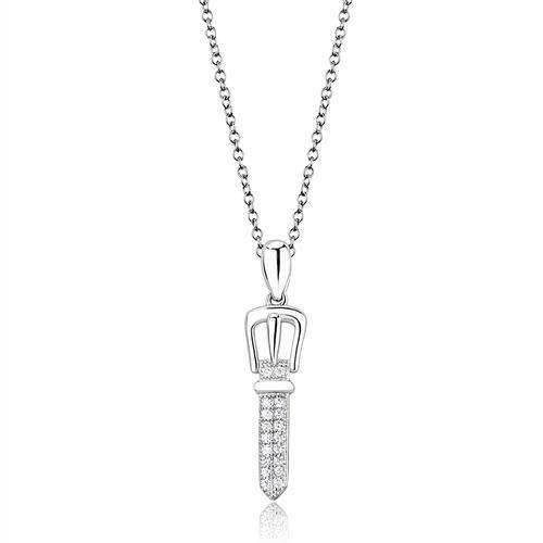 Alamode Rhodium 925 Sterling Silver Chain Pendant with AAA Grade CZ in Clear - Flyclothing LLC