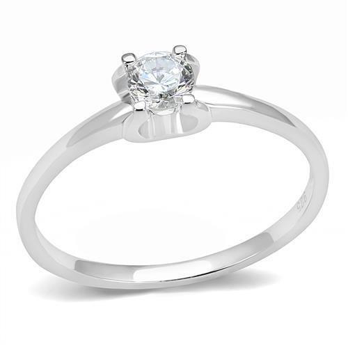 Alamode Rhodium 925 Sterling Silver Ring with AAA Grade CZ in Clear - Alamode