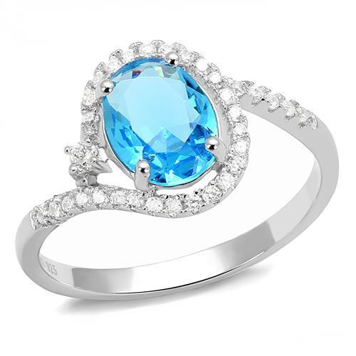 Alamode Rhodium 925 Sterling Silver Ring with Synthetic Spinel in London Blue - Alamode