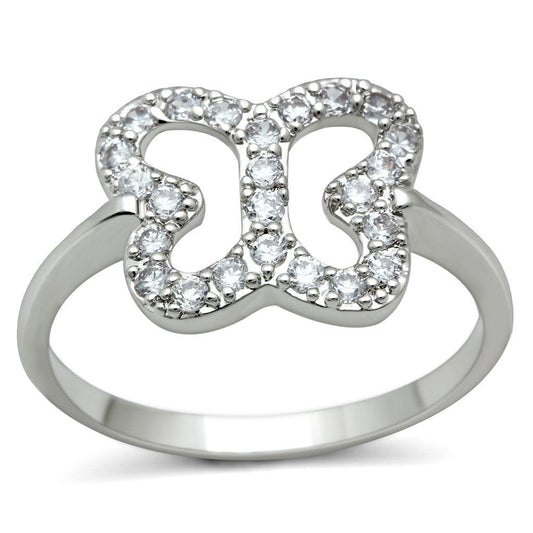 Alamode Rhodium Brass Ring with AAA Grade CZ in Clear - Flyclothing LLC