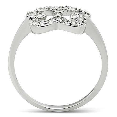 Alamode Rhodium Brass Ring with AAA Grade CZ in Clear - Flyclothing LLC