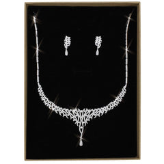 Alamode Rhodium Brass Jewelry Sets with AAA Grade CZ in Clear - Flyclothing LLC