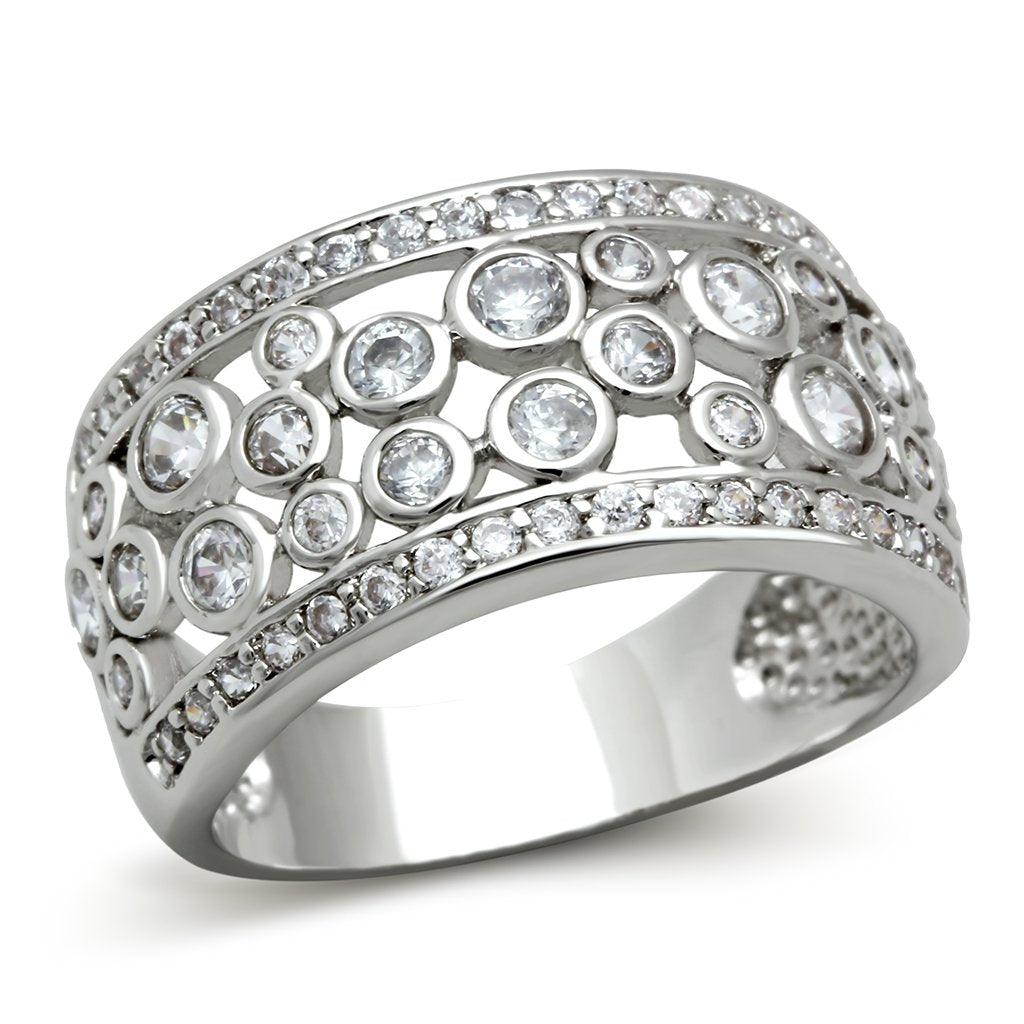 Alamode Rhodium Brass Ring with AAA Grade CZ in Clear - Flyclothing LLC