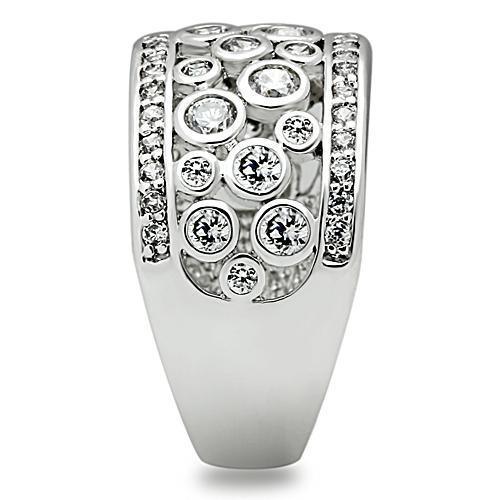 Alamode Rhodium Brass Ring with AAA Grade CZ in Clear - Flyclothing LLC