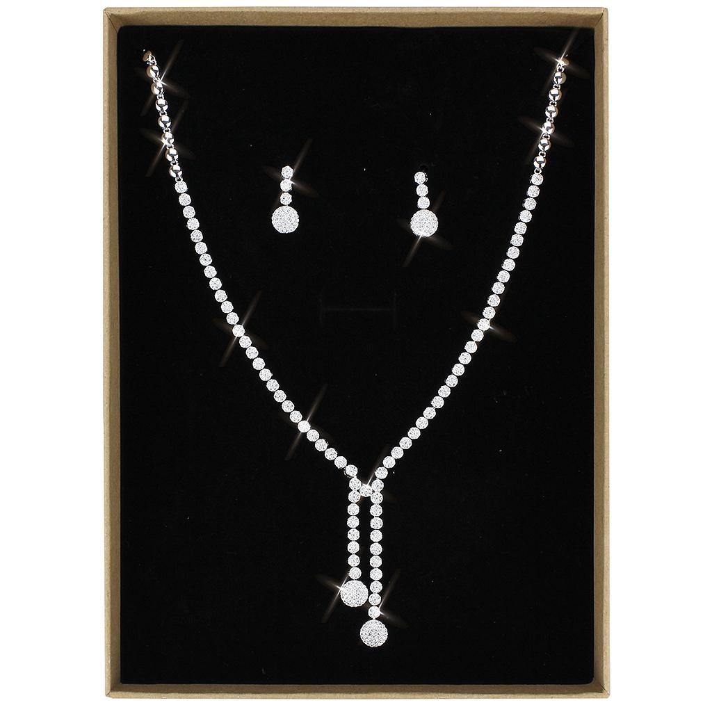 Alamode Rhodium Brass Jewelry Sets with AAA Grade CZ in Clear - Flyclothing LLC