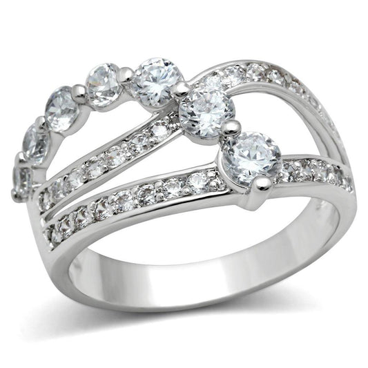 Alamode Rhodium Brass Ring with AAA Grade CZ in Clear - Flyclothing LLC