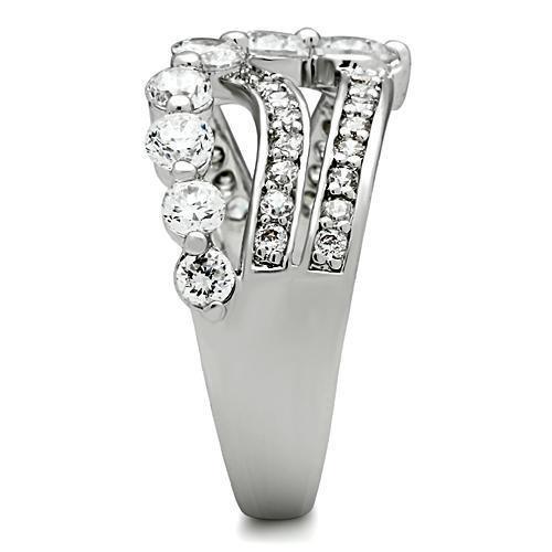 Alamode Rhodium Brass Ring with AAA Grade CZ in Clear - Flyclothing LLC