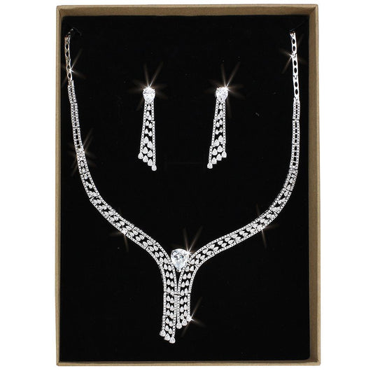 Alamode Rhodium Brass Jewelry Sets with AAA Grade CZ in Clear - Flyclothing LLC