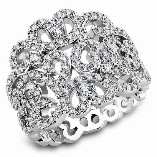 Alamode Rhodium Brass Ring with AAA Grade CZ in Clear - Flyclothing LLC