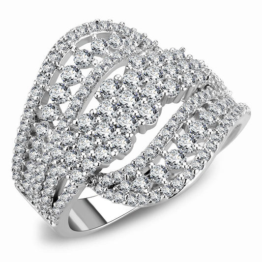 Alamode Rhodium Brass Ring with AAA Grade CZ in Clear - Flyclothing LLC