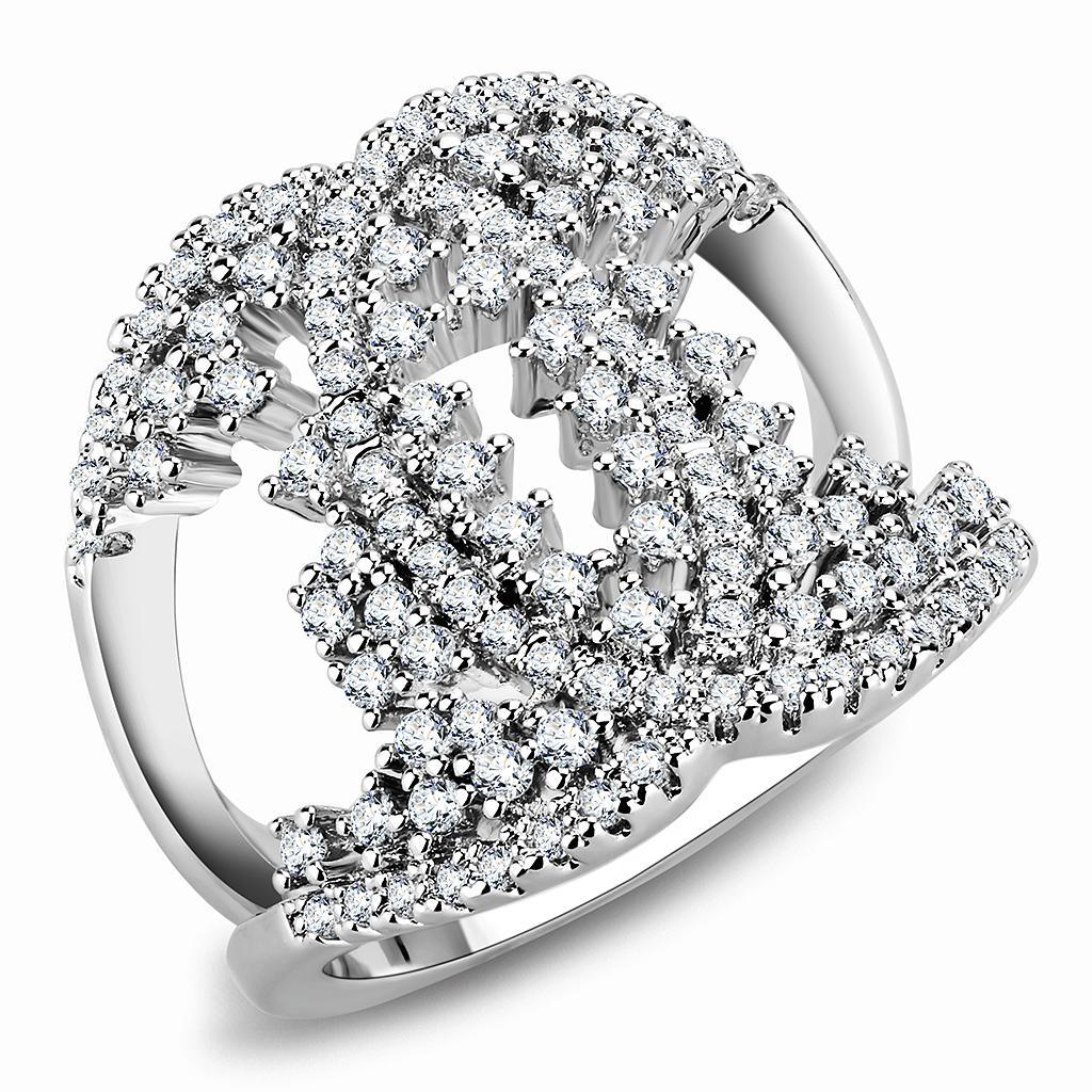 Alamode Rhodium Brass Ring with AAA Grade CZ in Clear - Alamode