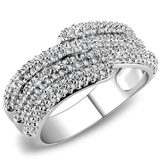 Alamode Rhodium Brass Ring with AAA Grade CZ in Clear - Flyclothing LLC