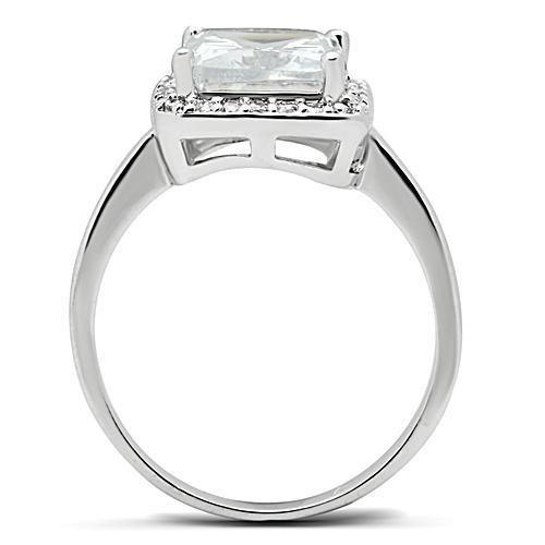 Alamode Rhodium Brass Ring with AAA Grade CZ in Clear - Flyclothing LLC