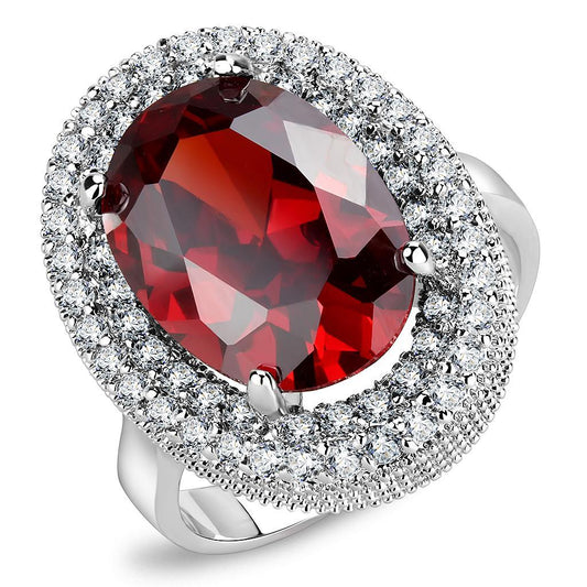 Alamode Rhodium Brass Ring with AAA Grade CZ in Garnet - Flyclothing LLC