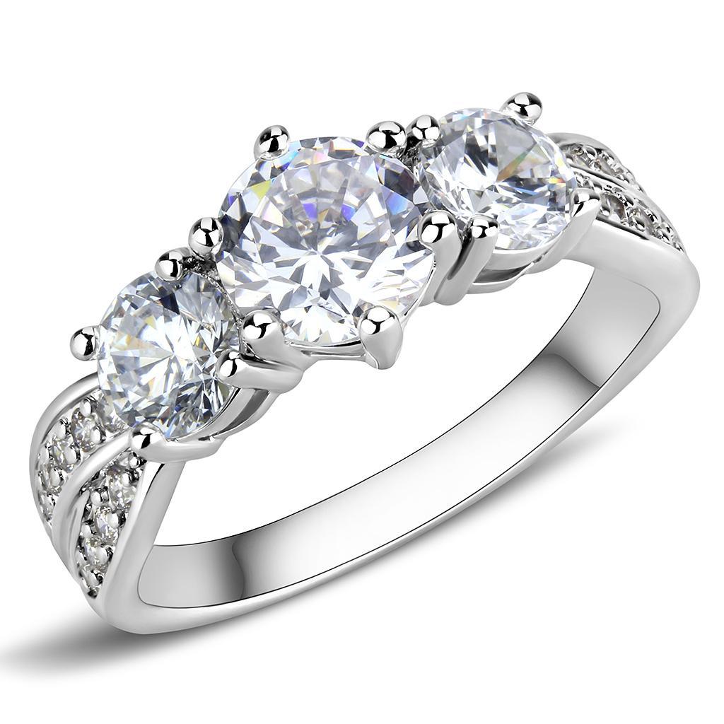 Alamode Rhodium Brass Ring with AAA Grade CZ in Clear - Alamode