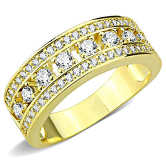 Alamode Gold Brass Ring with AAA Grade CZ in Clear - Flyclothing LLC