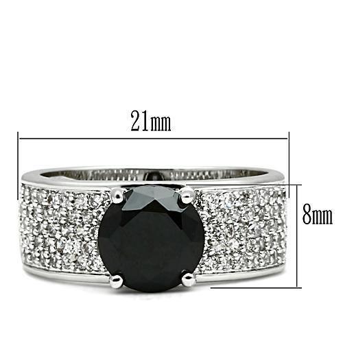 Alamode Rhodium Brass Ring with AAA Grade CZ in Jet - Flyclothing LLC