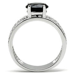 Alamode Rhodium Brass Ring with AAA Grade CZ in Jet - Flyclothing LLC